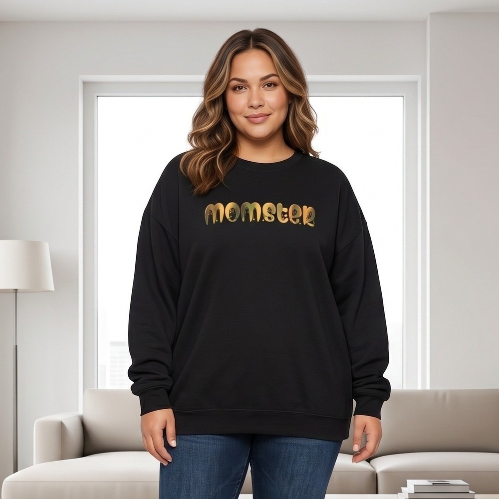 Momster Sweatshirt Womens‎ 4X Black Halloween Graphic Crewneck Athletic Works
